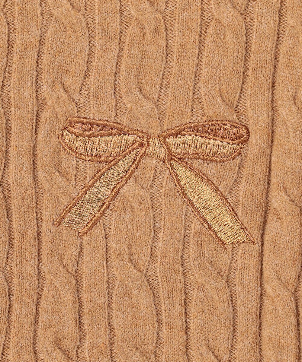 Feroux ケーブル編み×リボン刺繍 ニット カーディガン 