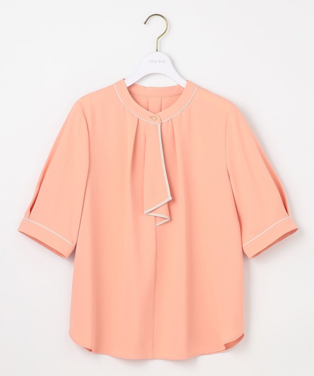 ANY SIS L 【洗える】バイカラーラッフルボウ ブラウス 
