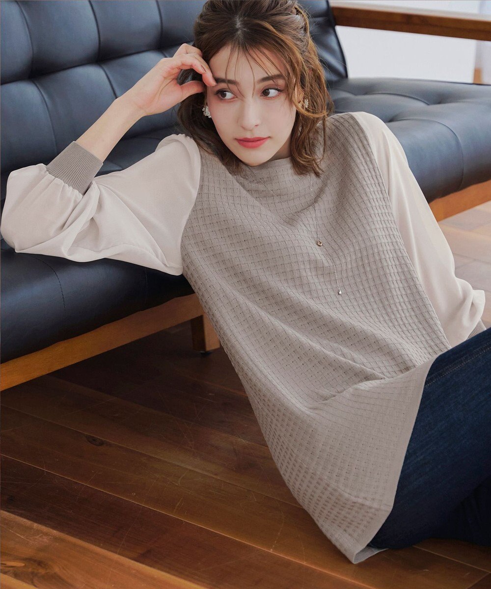 Tiaclasse L 【新色追加・洗える】シアーチェック柄ニットチュニック 