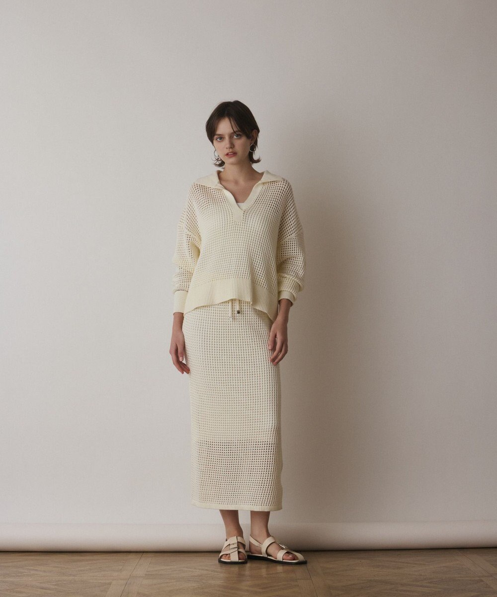 GRACE CONTINENTAL メッシュVネックニットトップ 