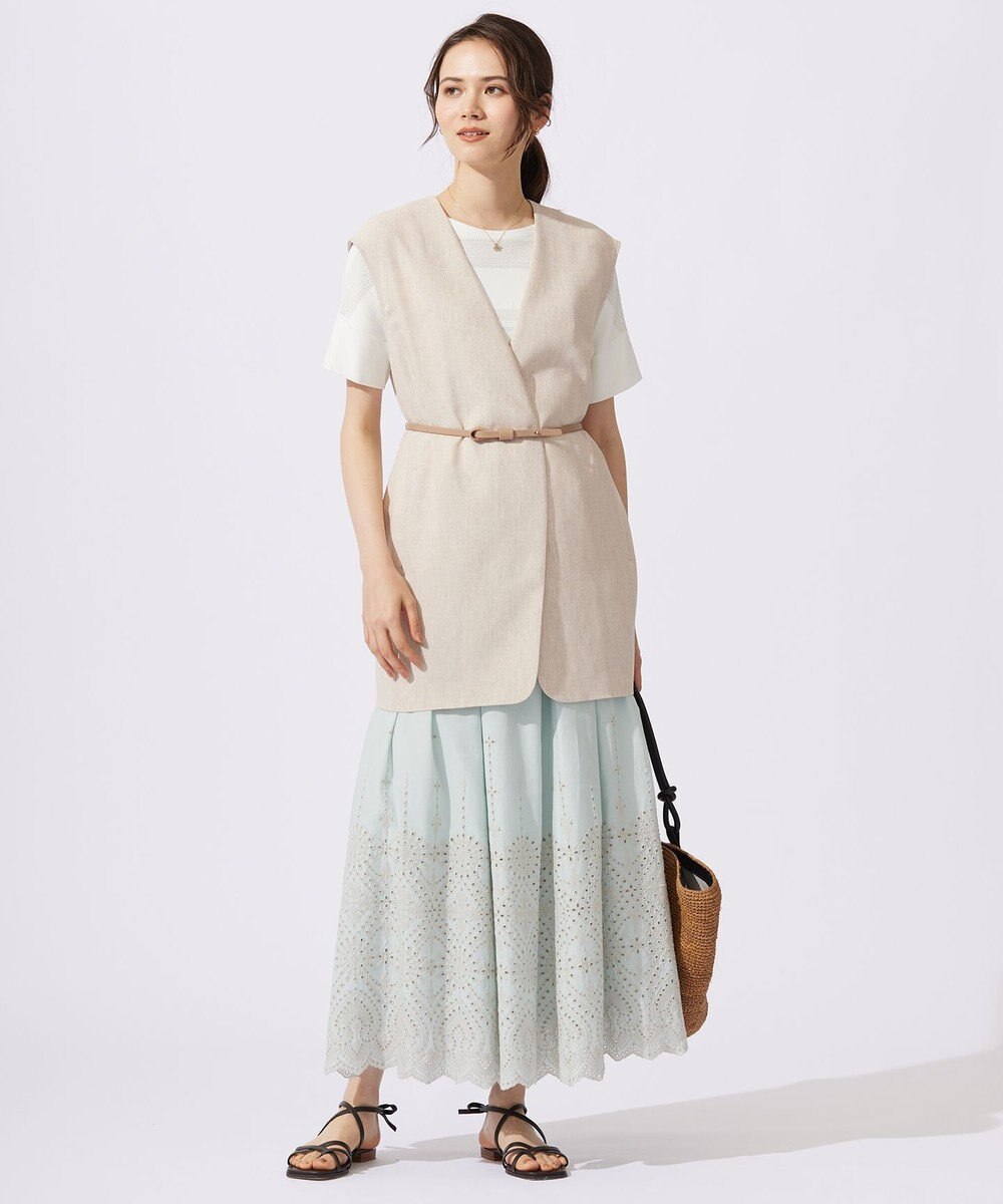 自由区 【カタログ掲載・接触冷感・UVカット・洗える】リネンミックスツィル ジレ 