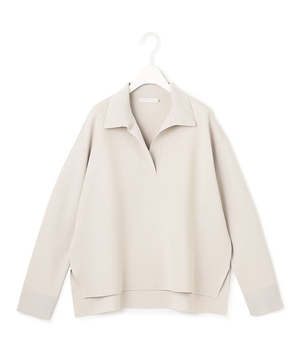 ICB L 【洗える】 シンセティックダブルフェイス スキッパーニットプルオーバー 