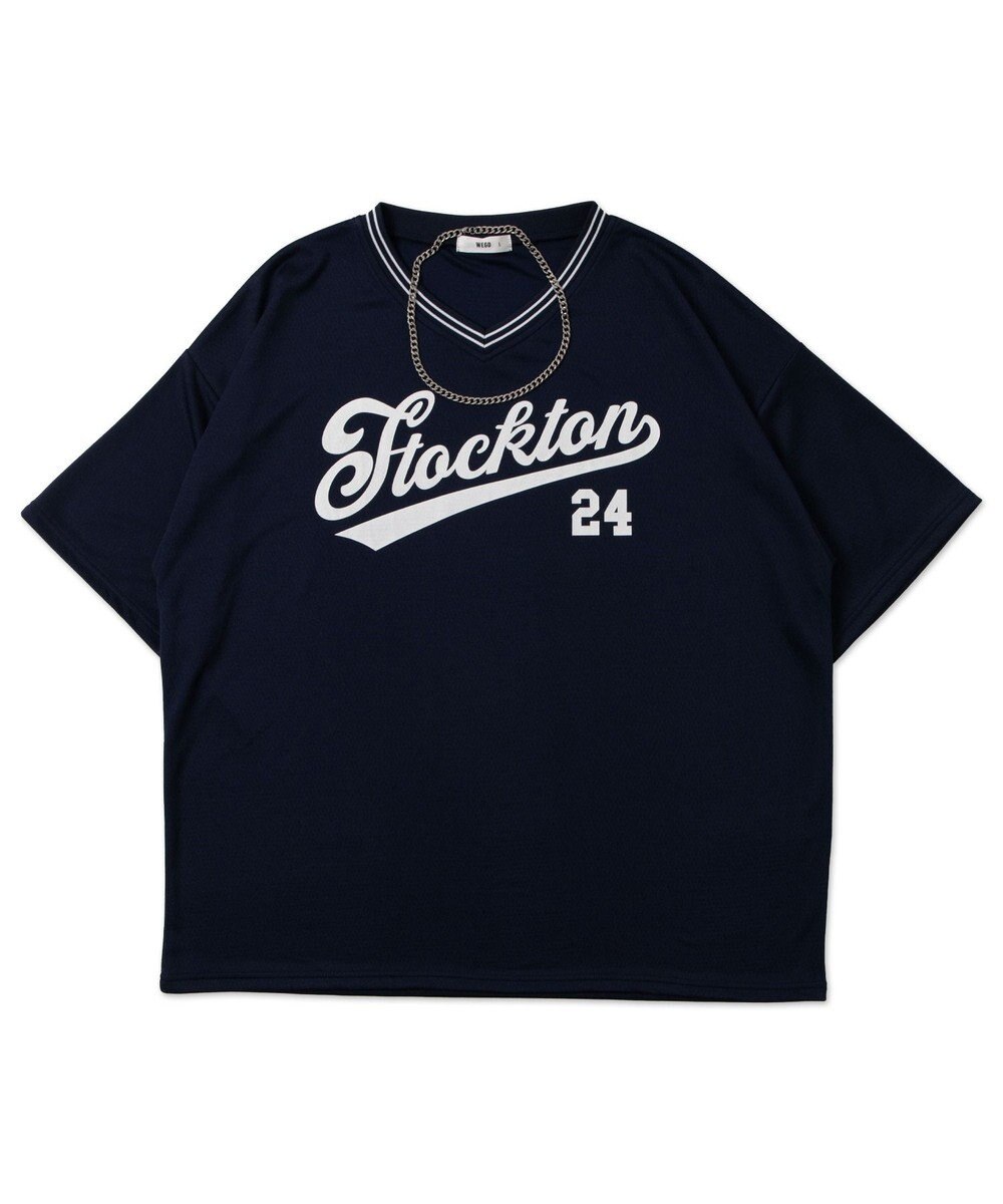 WEGO 【ユニセックス着用ITEM/2点セットネックレス付き/MLサイズ展開】アクセ付きラインリブメッシュプルオーバー 