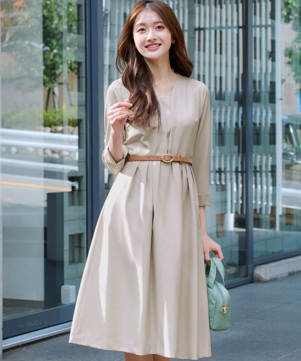 Tiaclasse L 【ダブルクロス・洗える】 ナローVネックワンピース 