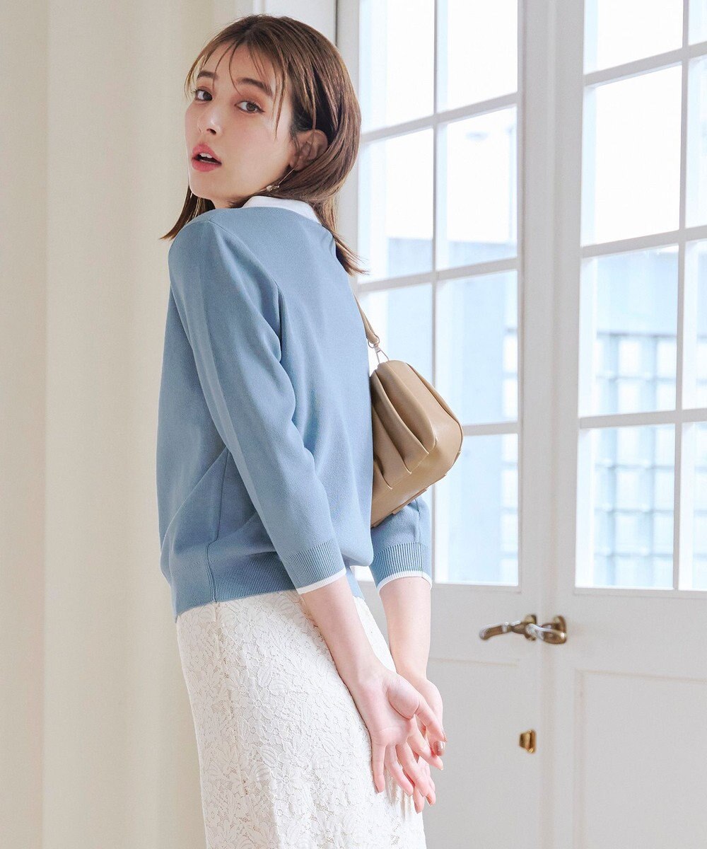 Tiaclasse 【洗える】配色衿ビジュー付きニットトップス 