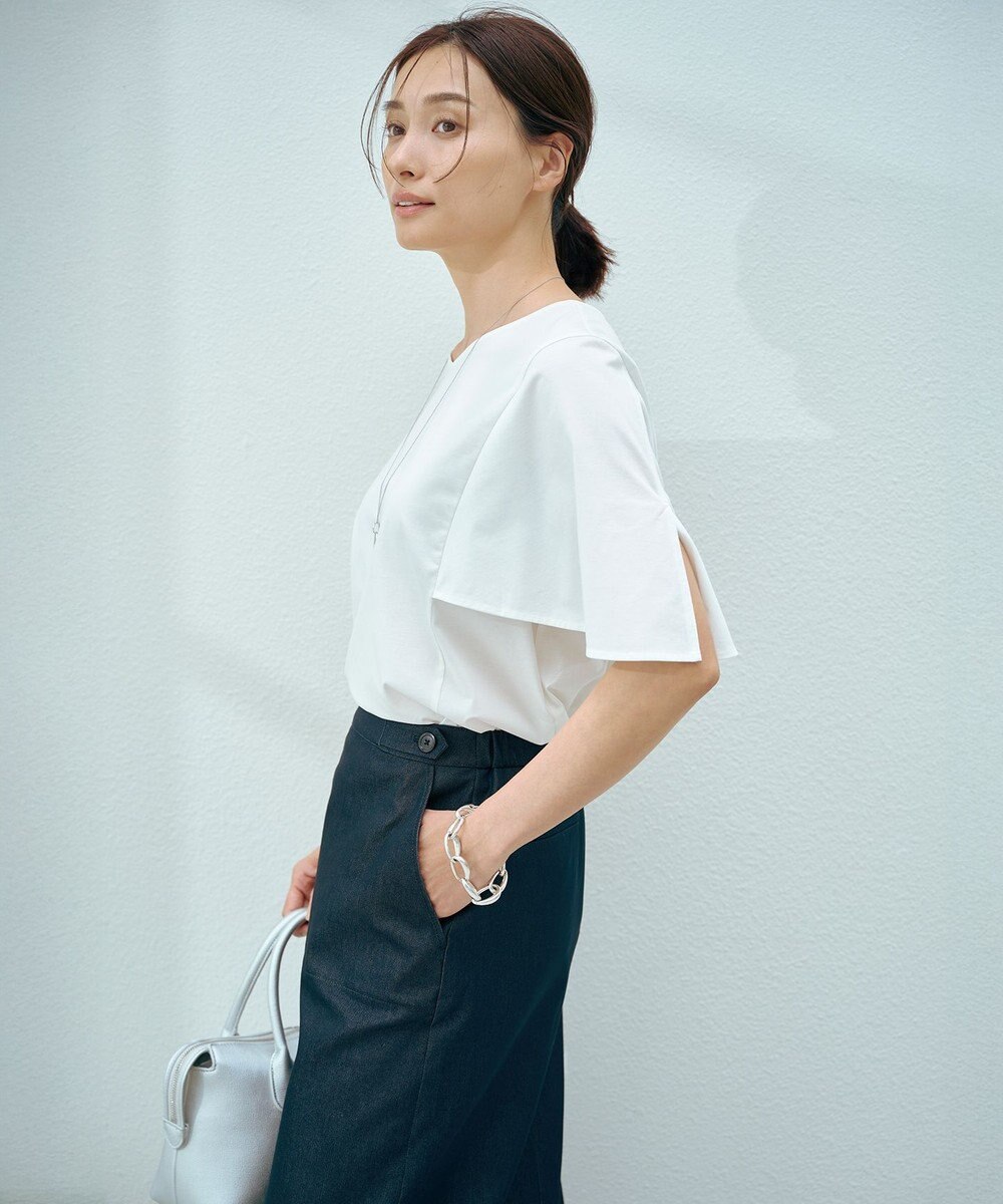 J.PRESS LADIES 【洗える・接触冷感】プレーティングジャージー ケープ風 カットソー 