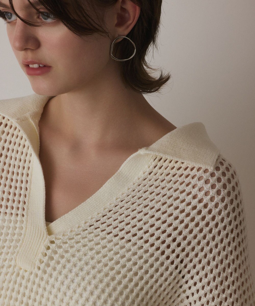GRACE CONTINENTAL メッシュVネックニットトップ 