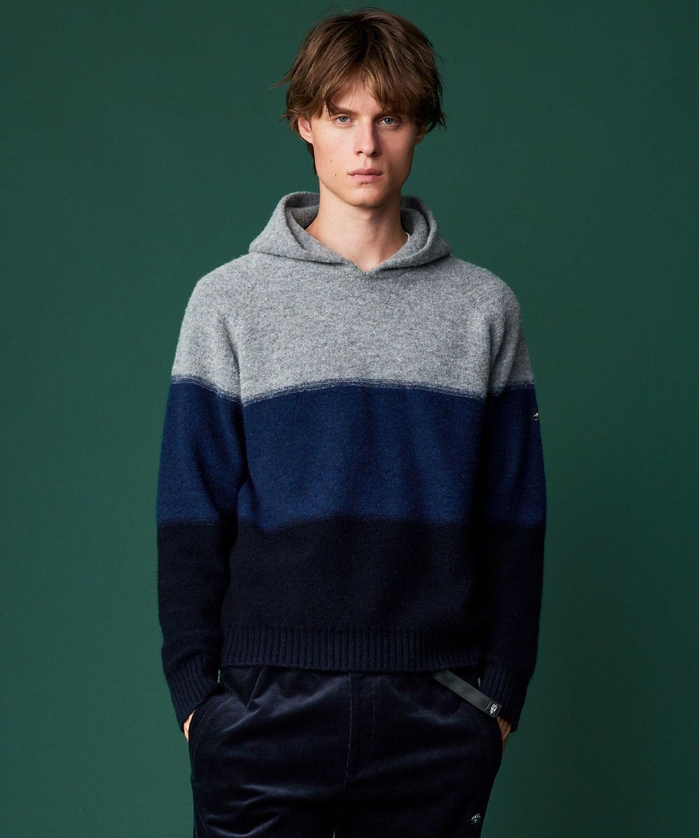 JOSEPH ABBOUD MOUNTAIN 【イタリア糸使用/軽量】パネルボーダー ニットパーカー 