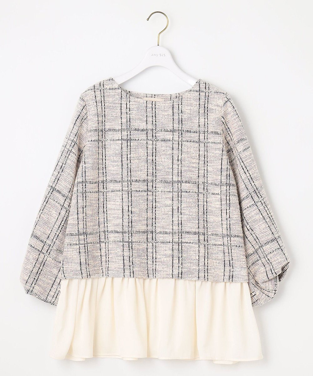 ANY SIS 【洗える】ネップツイードペプラム カットソー 