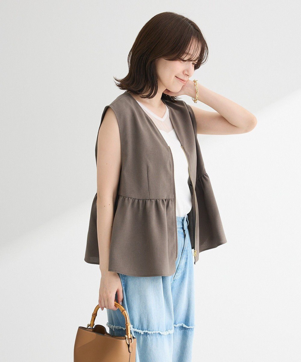 Green Parks 麻調ペプラムｚｉｐベスト 