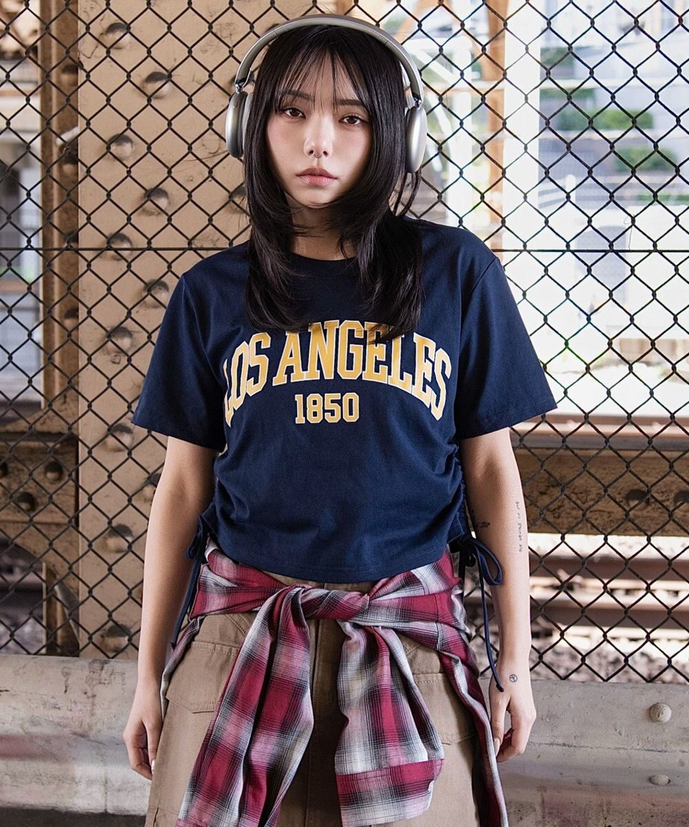 WEGO グラフィックサイドリボンドロストショートT 