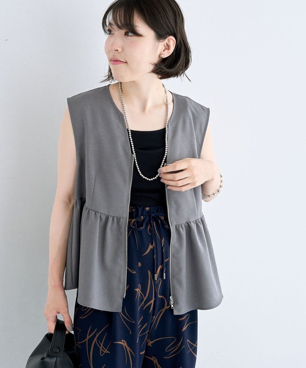 Green Parks 麻調ペプラムｚｉｐベスト 