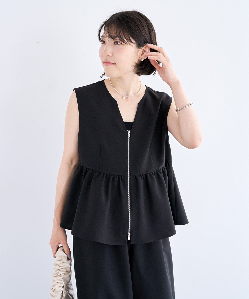 Green Parks 麻調ペプラムｚｉｐベスト 