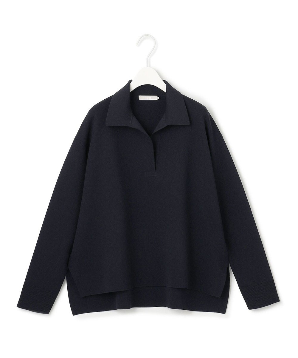ICB L 【洗える】 シンセティックダブルフェイス スキッパーニットプルオーバー 
