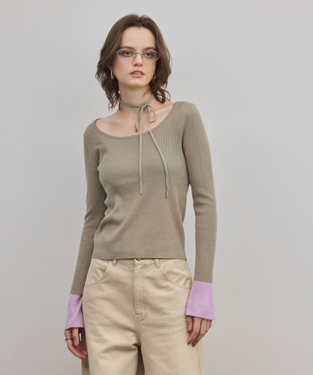 GRACE CONTINENTAL バイカラーリブニットトップ 