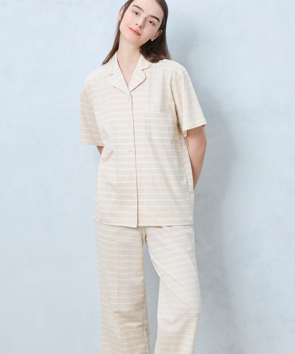 une nana cool 【綿100％】やわらか天竺ボーダー半袖パジャマ MADE WITH LIBERTY FABRIC 
