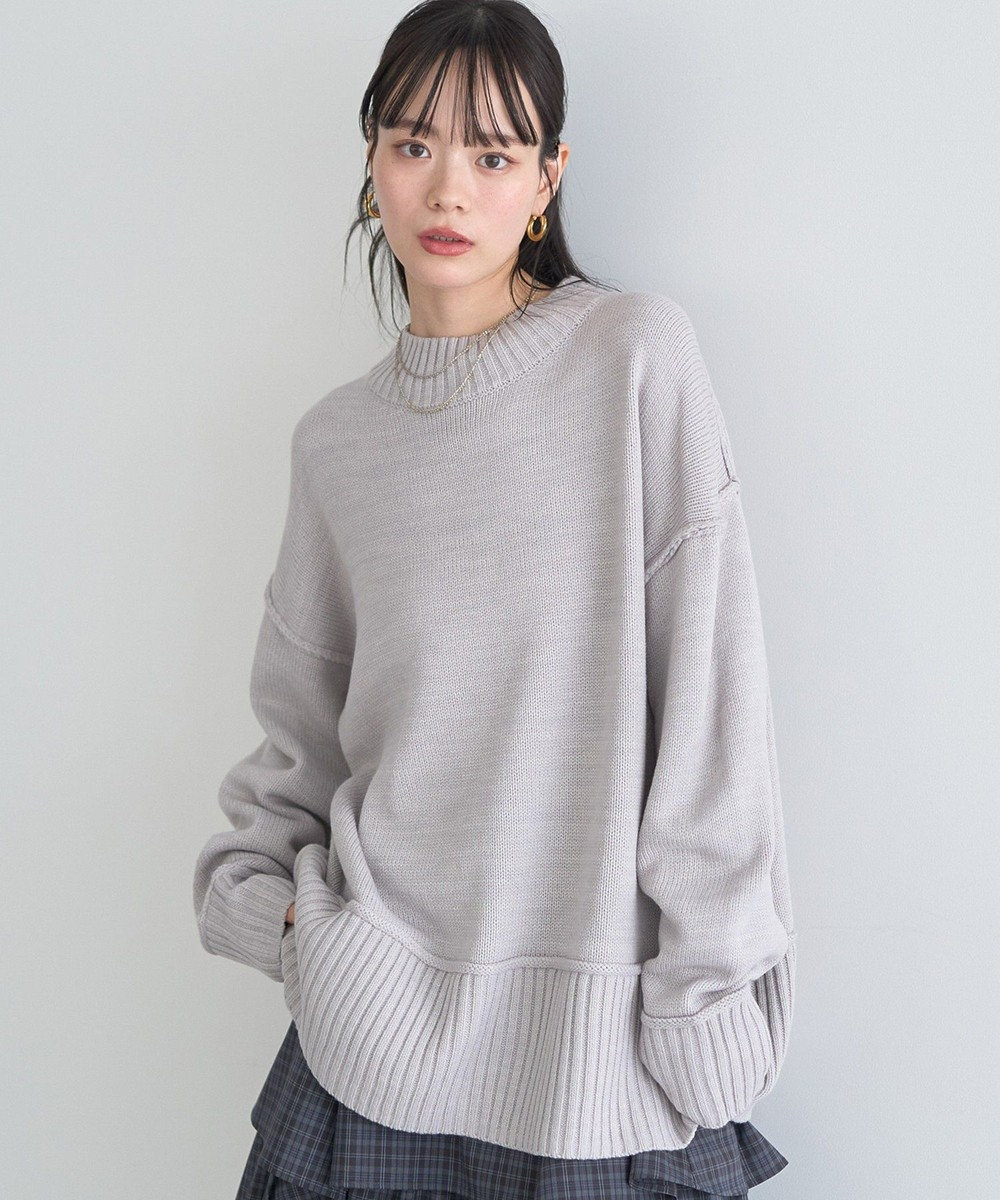 earth music&ecology 【毛玉防止 / 洗濯機洗い可】アンチピリングモックネックバックスリットニット 