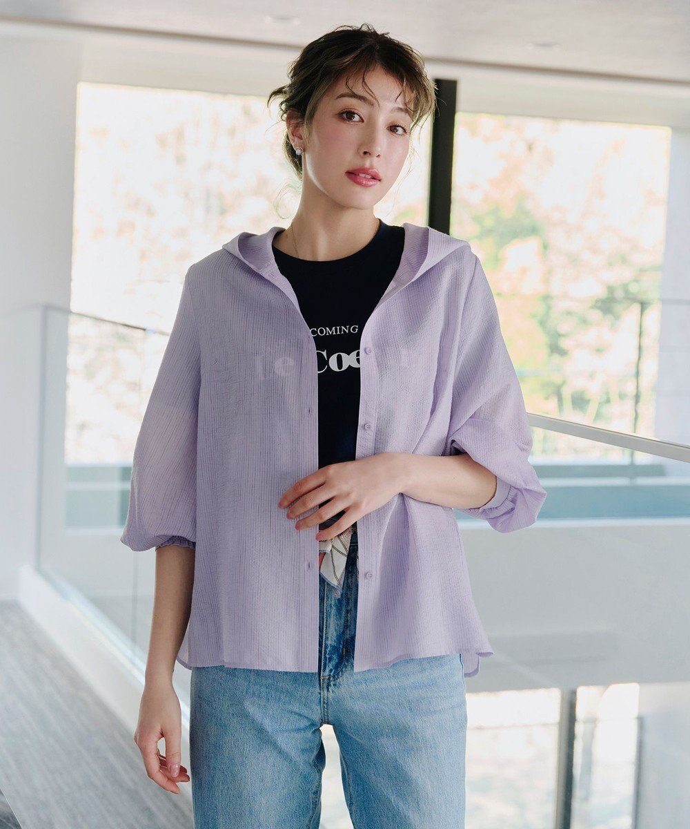 Tiaclasse L 【洗える】シアーパーカーカーディガン 