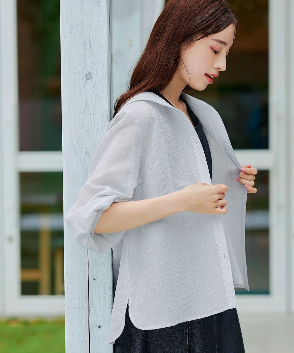 Tiaclasse L 【洗える】シアーパーカーカーディガン 