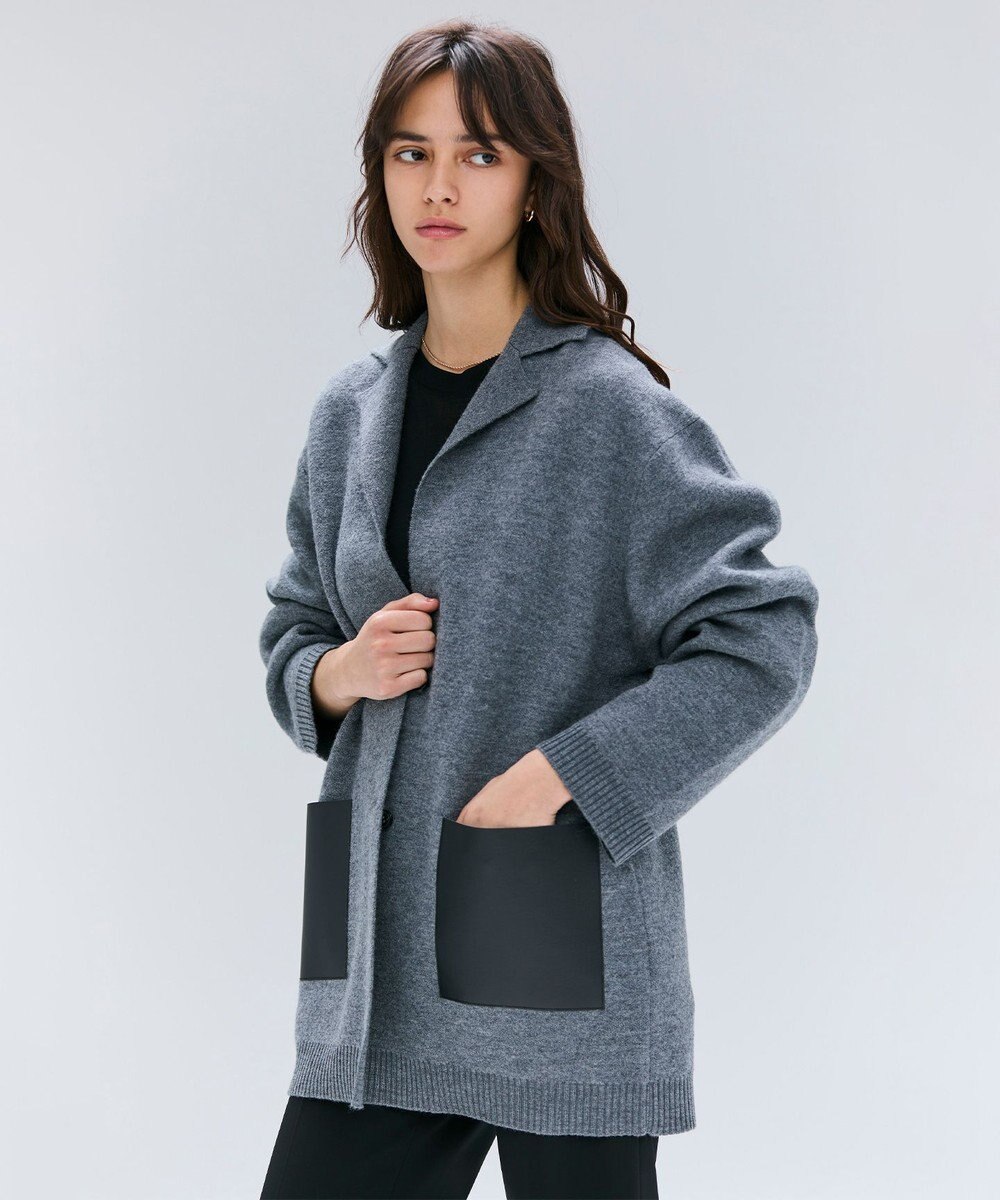 BEIGE， CHICORA / レザーポケット付きウールニットジャケット 