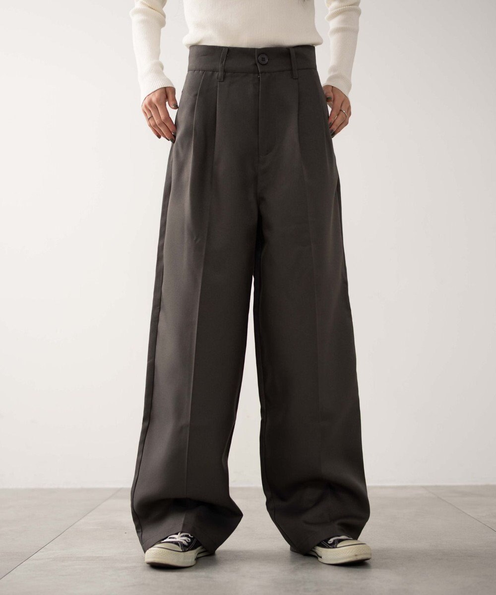 WEGO 【手洗い可】ハイウエストセンタープレスワイドパンツ 