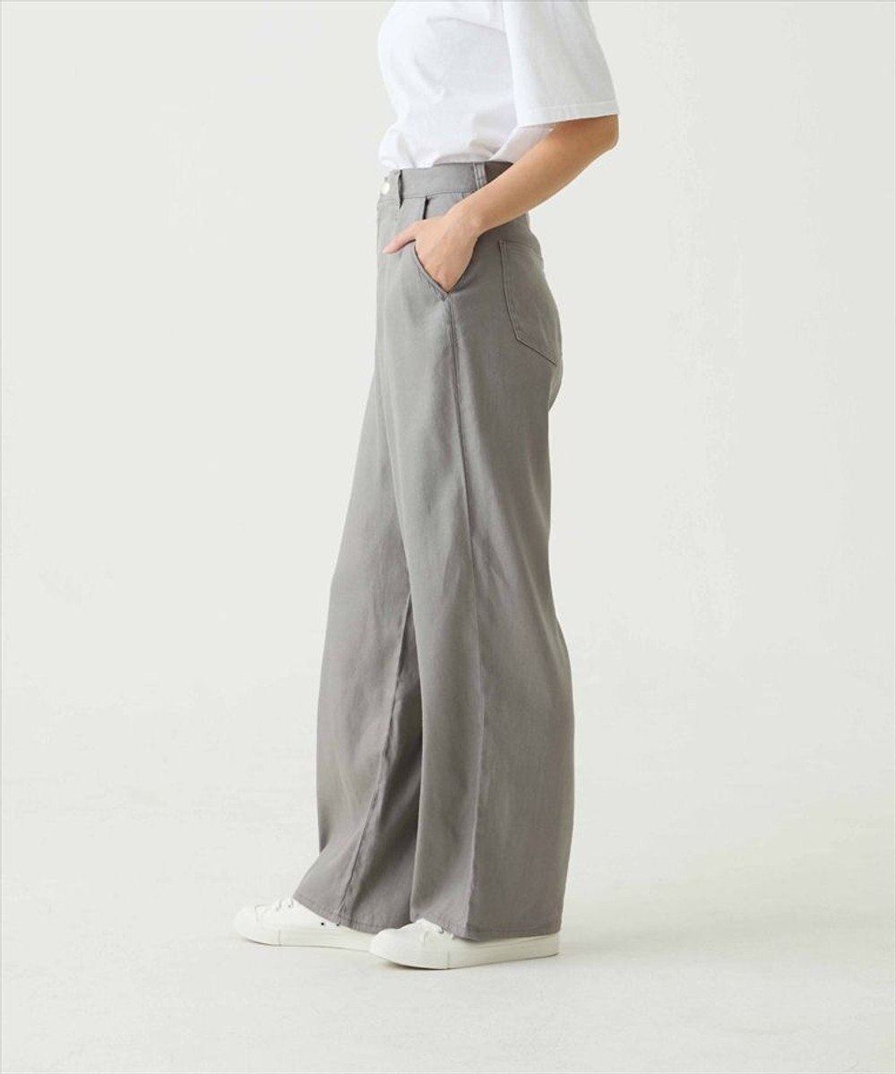 caqu linen rayon stretch wide pants リネンレーヨンストレッチワイドパンツ 