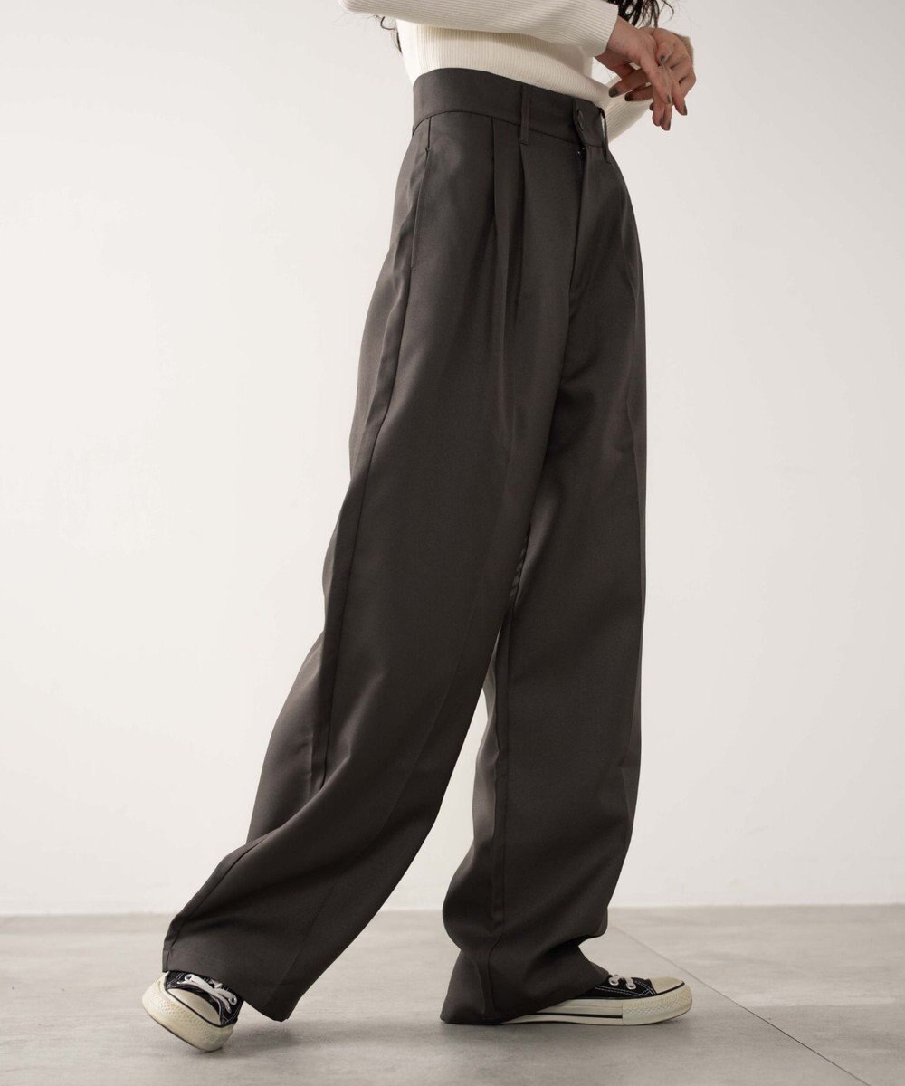 WEGO 【手洗い可】ハイウエストセンタープレスワイドパンツ 