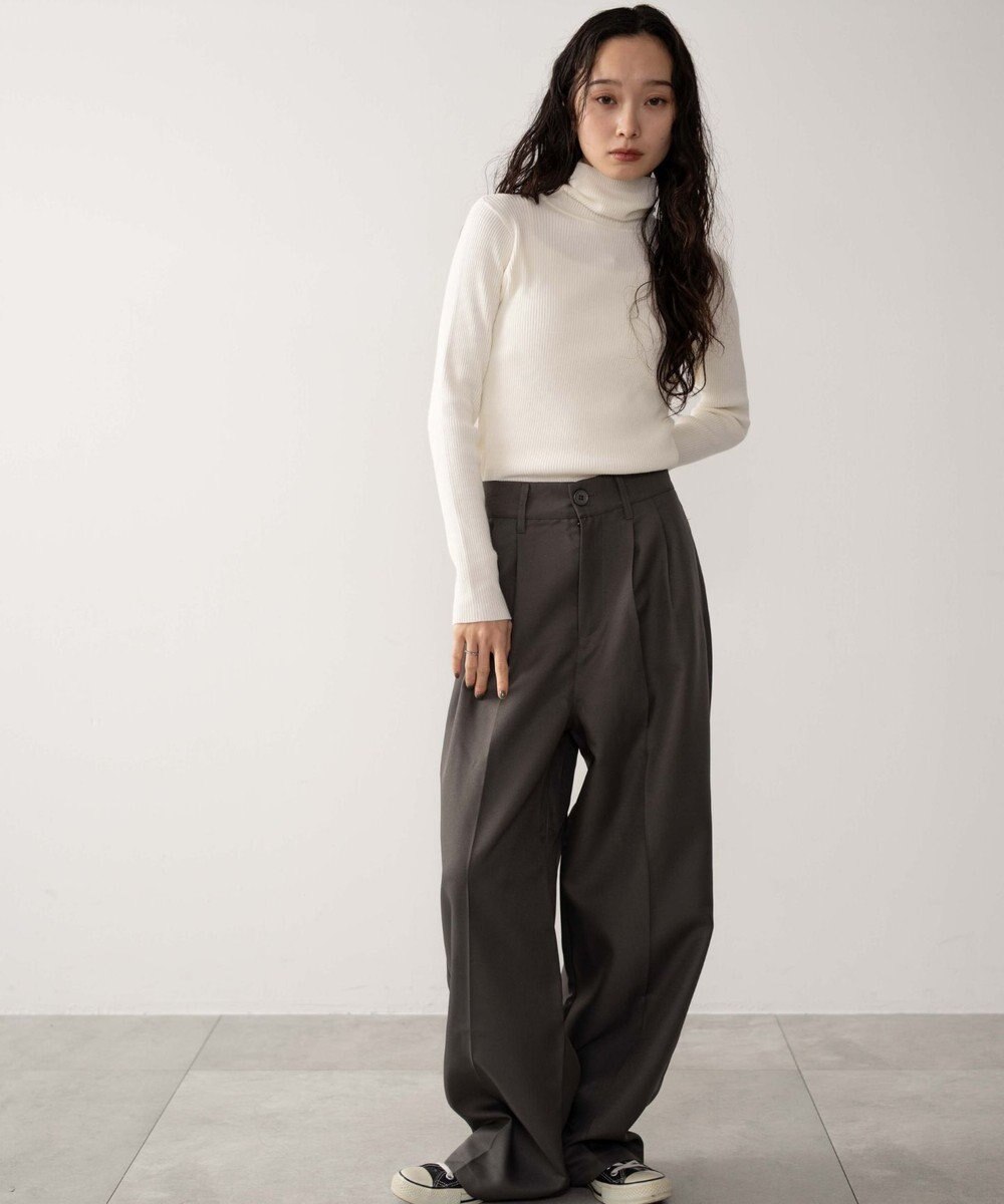 WEGO 【手洗い可】ハイウエストセンタープレスワイドパンツ 
