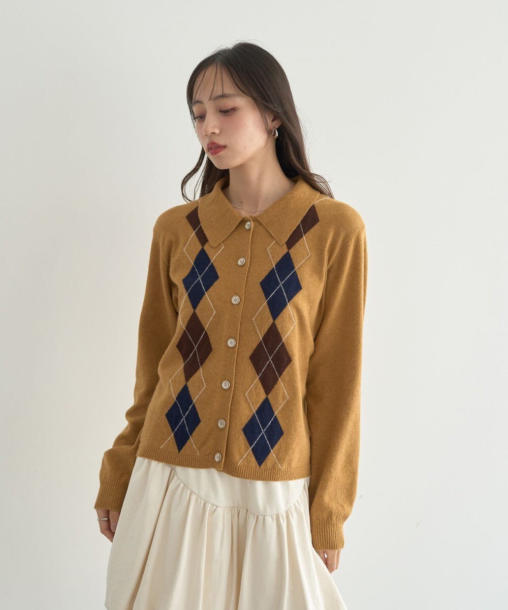 earth music&ecology 【予約】襟付きアーガイルニットカーディガン 