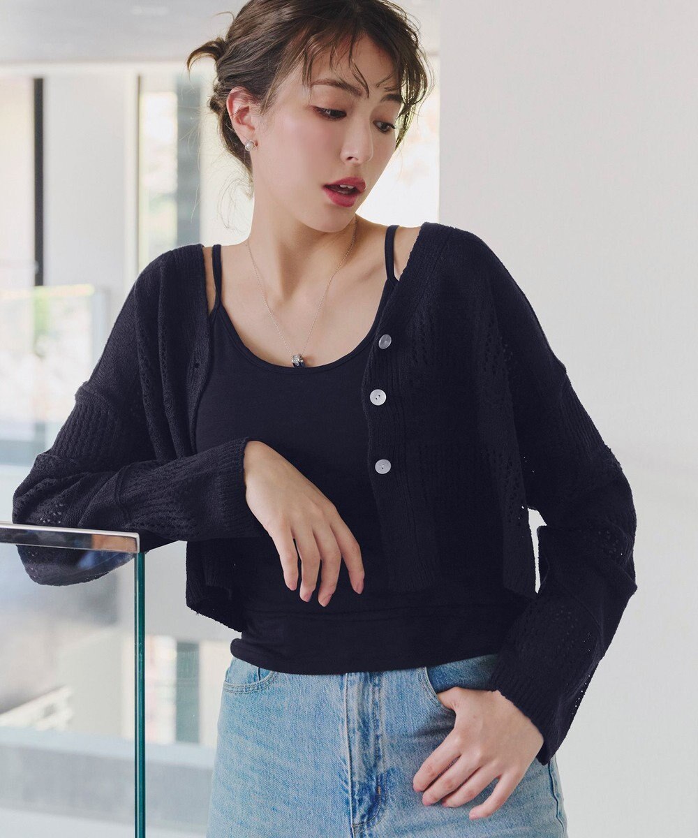 Tiaclasse 【洗える】クロシェニットカーディガン カーディガン 