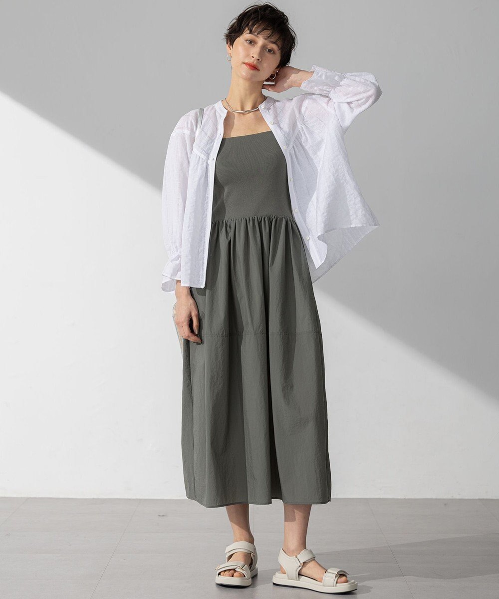 23区 【洗える】ブライトナイロンワッシャー ニットコンビワンピース 