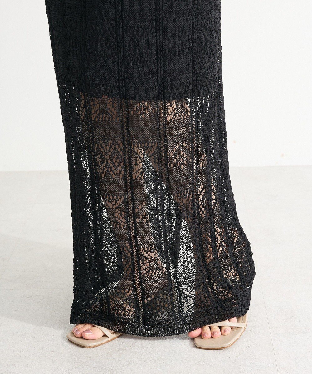 Green Parks 透かし柄ニットレースＩラインスカート 