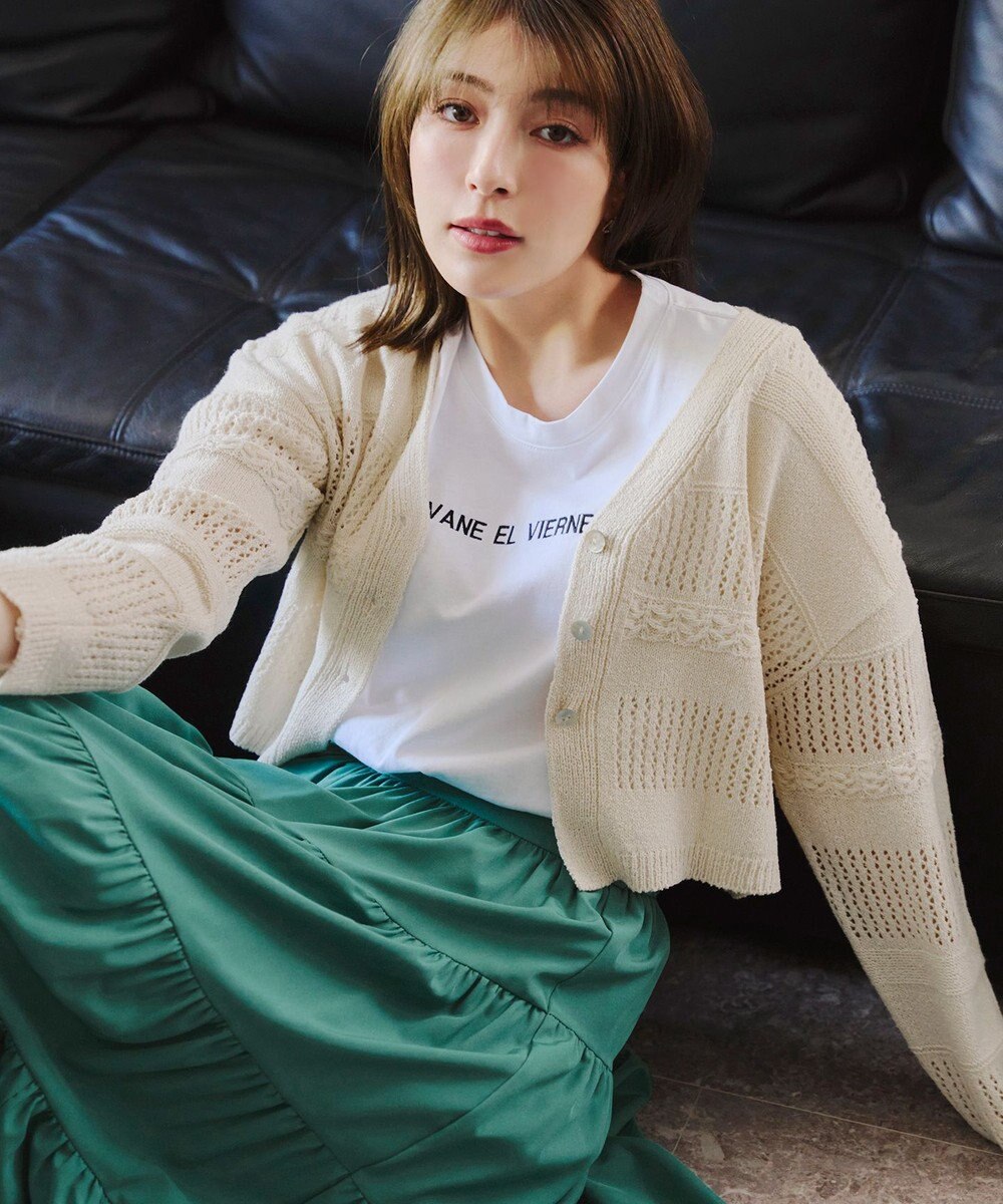 Tiaclasse 【洗える】クロシェニットカーディガン カーディガン 