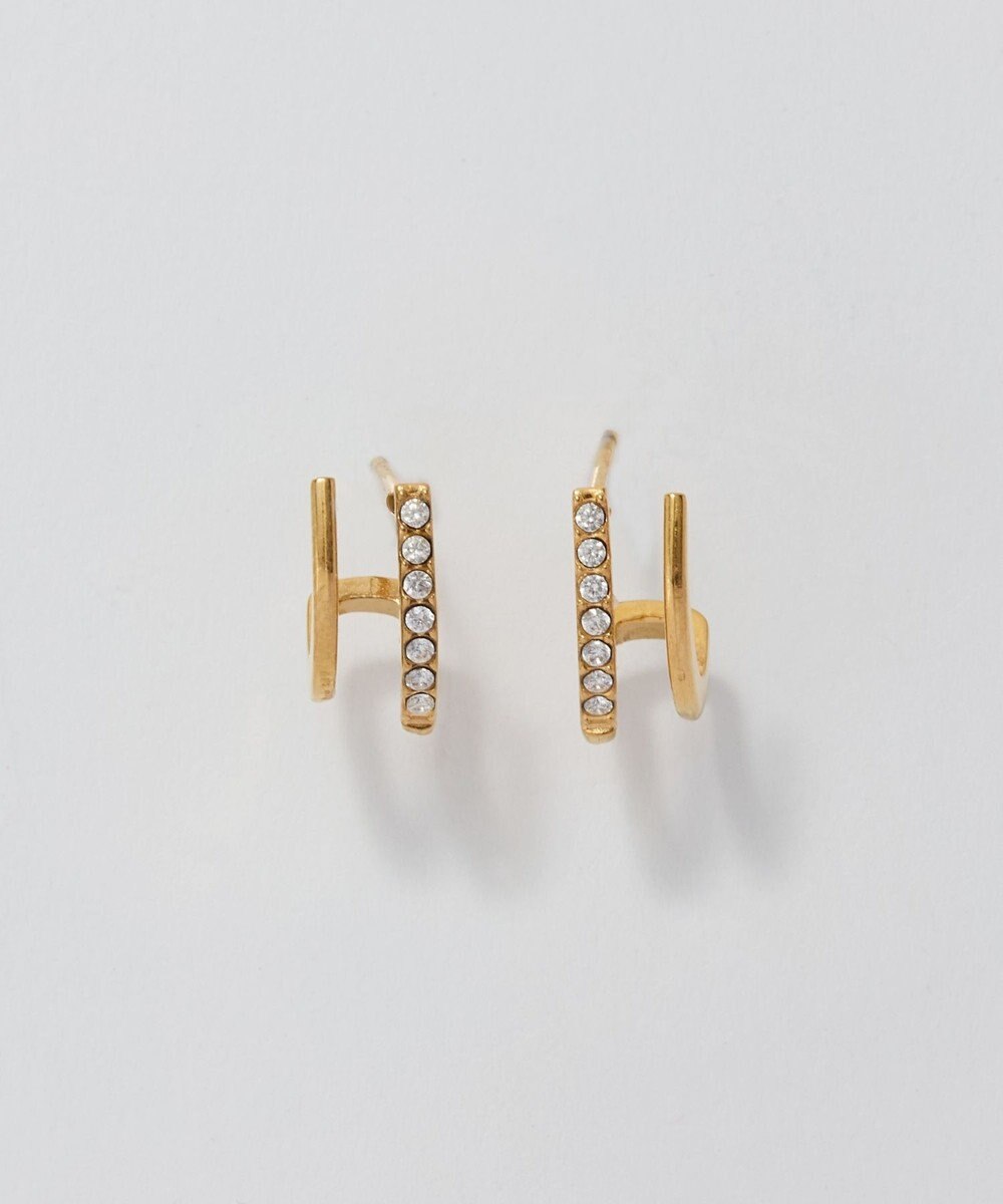 Phoebe 【金属アレルギー対応】メタル×ビジュー2ラインピアス　ゴールド/サージカルステンレス 