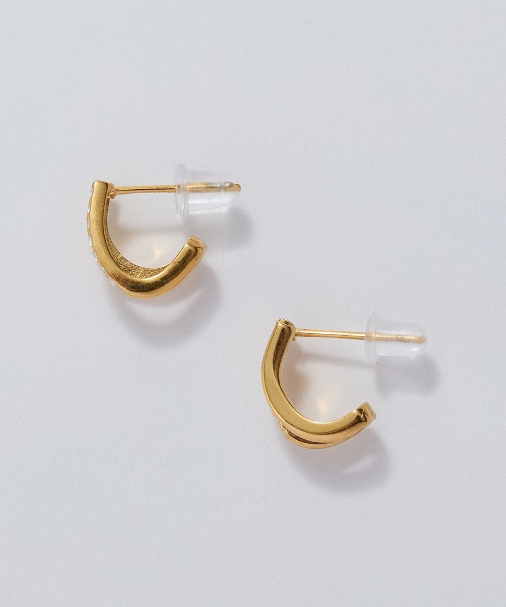 Phoebe 【金属アレルギー対応】メタル×ビジュー2ラインピアス　ゴールド/サージカルステンレス 