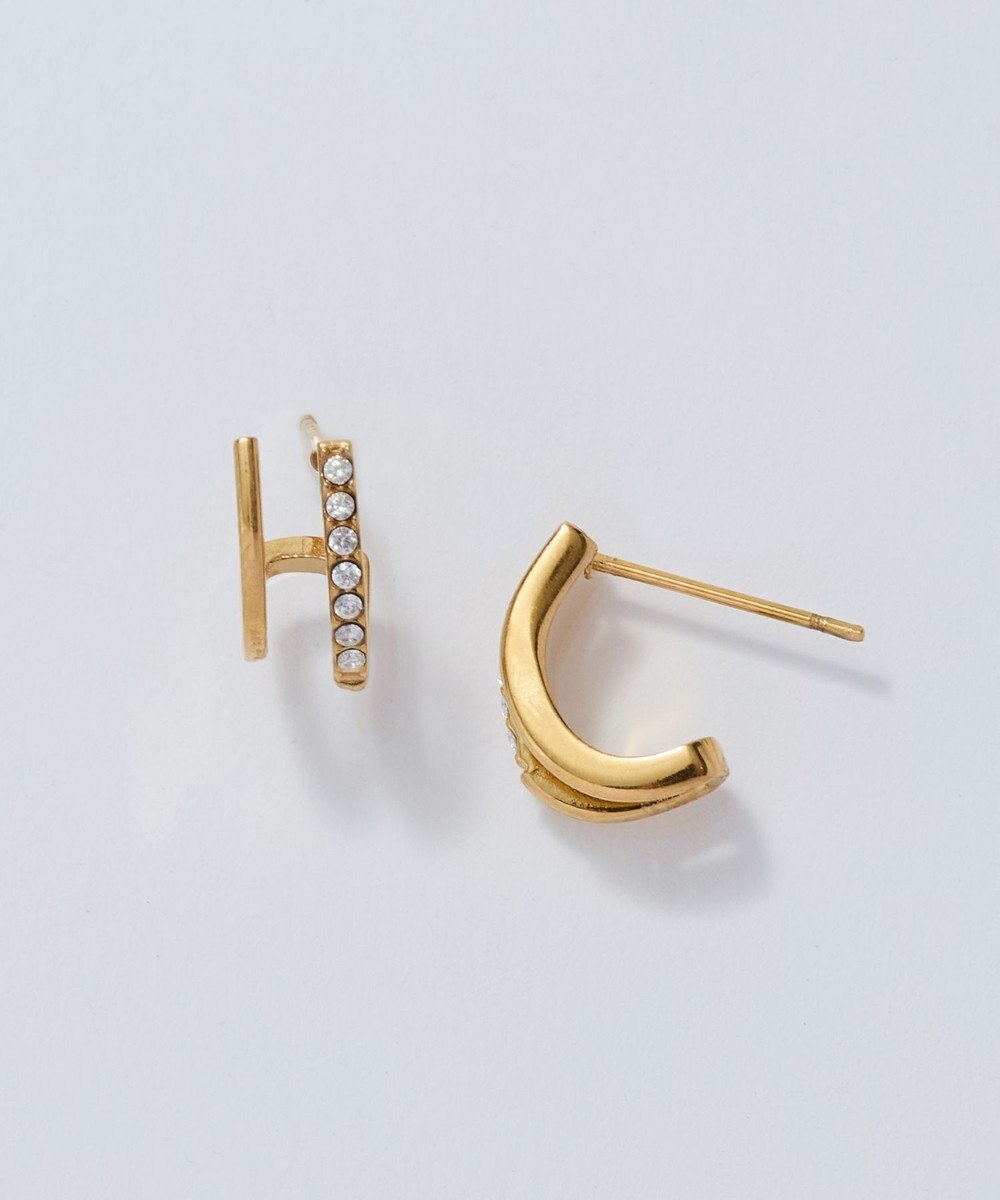 Phoebe 【金属アレルギー対応】メタル×ビジュー2ラインピアス　ゴールド/サージカルステンレス 