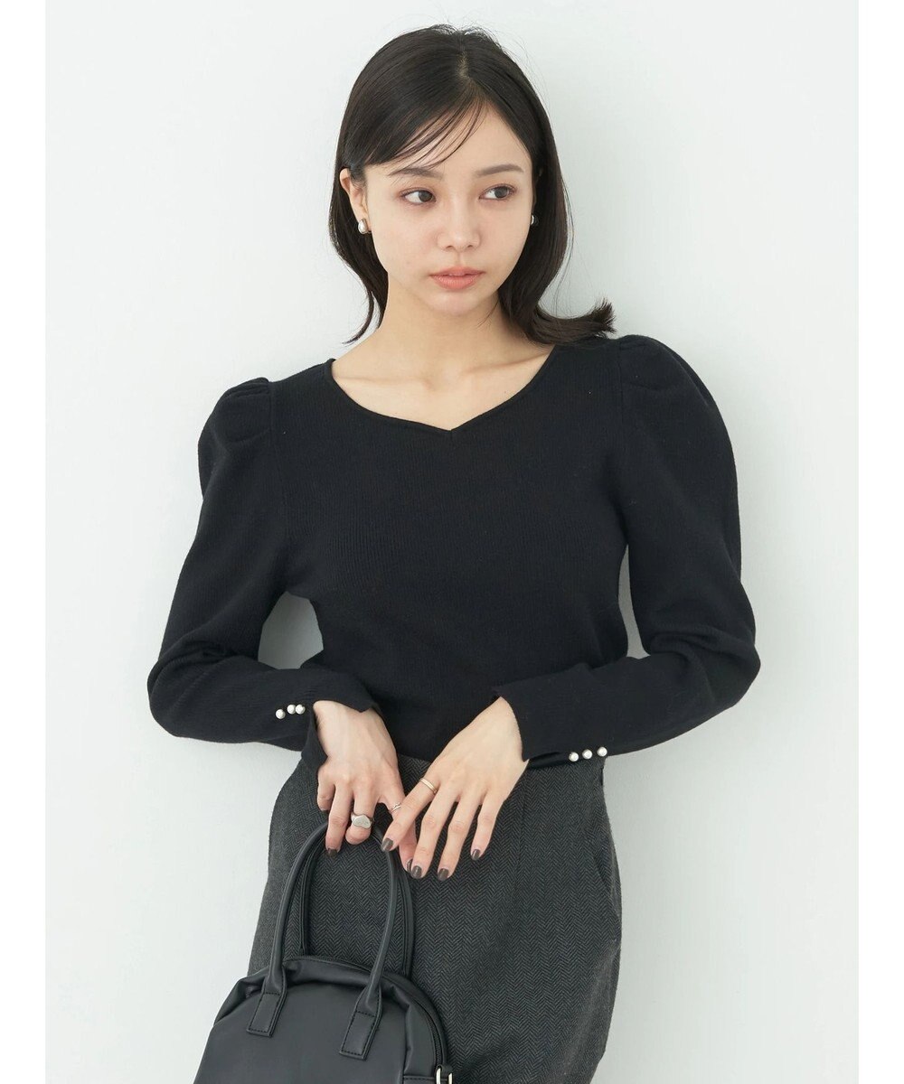 earth music&ecology ハートネック袖パールニットプルオーバー 