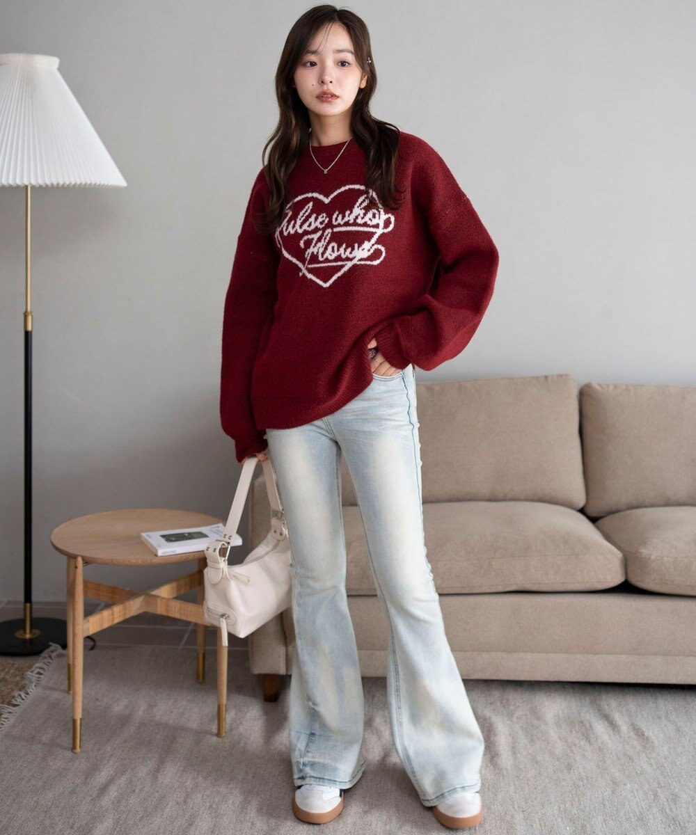 WEGO 【2025年秋冬新作】フラッフィーグラフィックニットBIGプルオーバー 