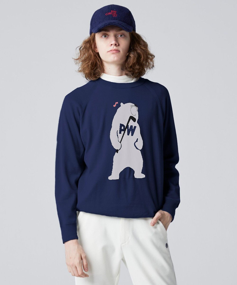 PW CIRCULUS 【MEN】【洗える】ベアスタンドモチーフ ラグランスリーブ クルーネック ニット 