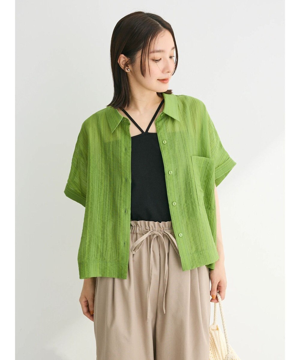 Green Parks シアーストライプショート丈シャツ 