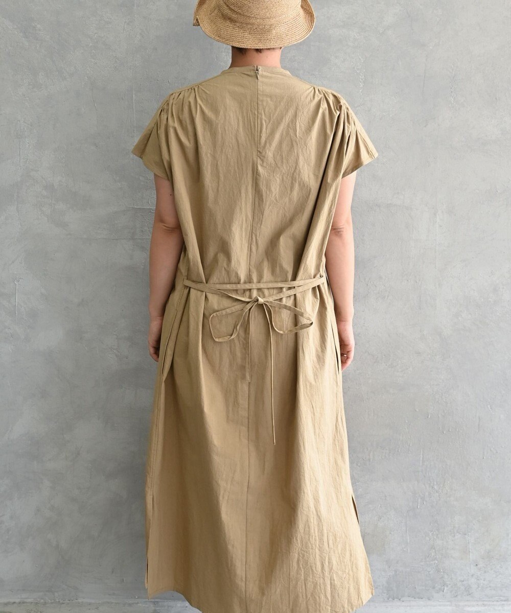 muuc 〈遠州織物〉ウエスト紐付き フレンチスリーブ ポピーの花刺繍 ワンピース 