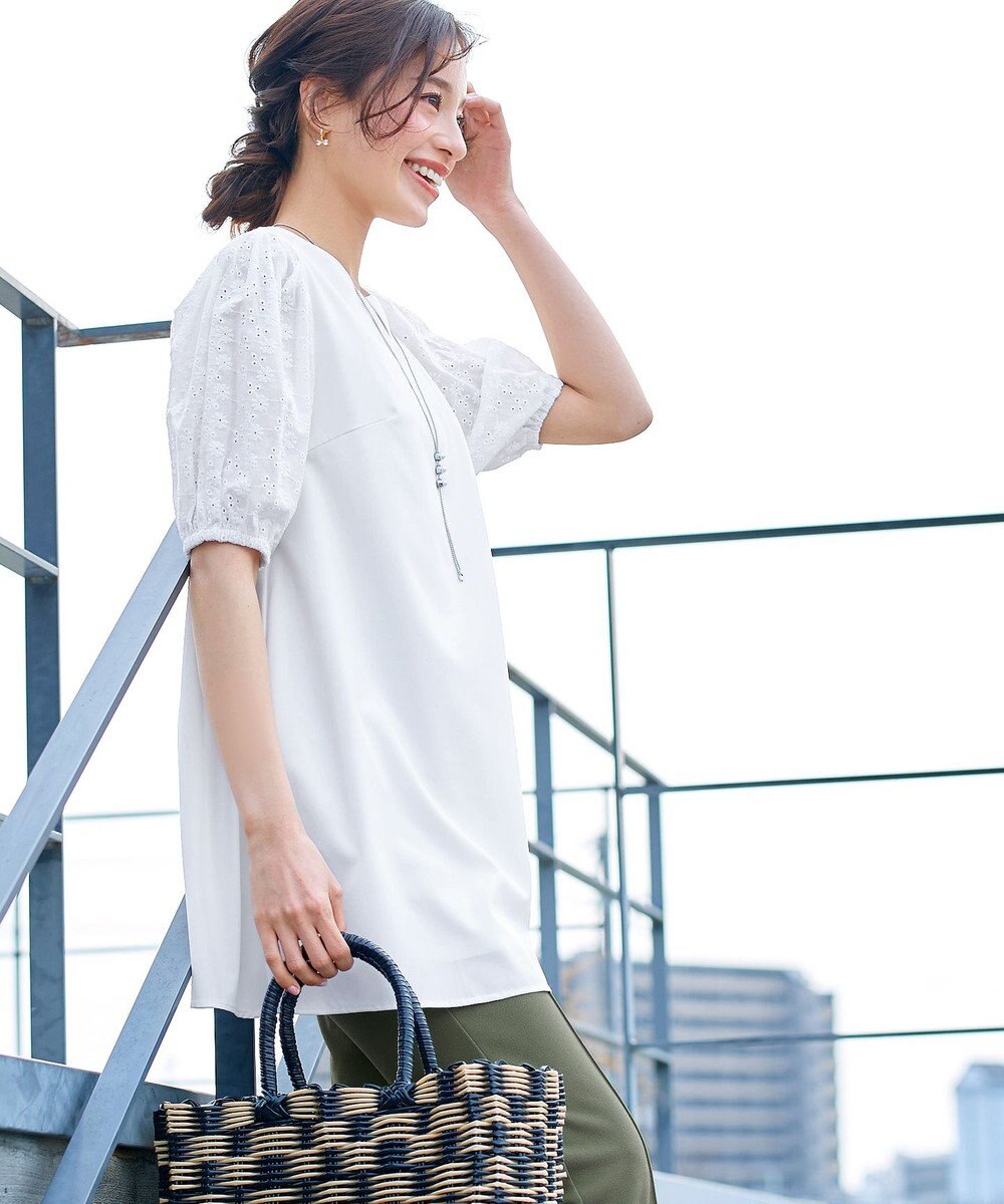 Tiaclasse 【2TYPE/総レース・袖レース】パンチングレースパフスリーブチュニックブラウス 