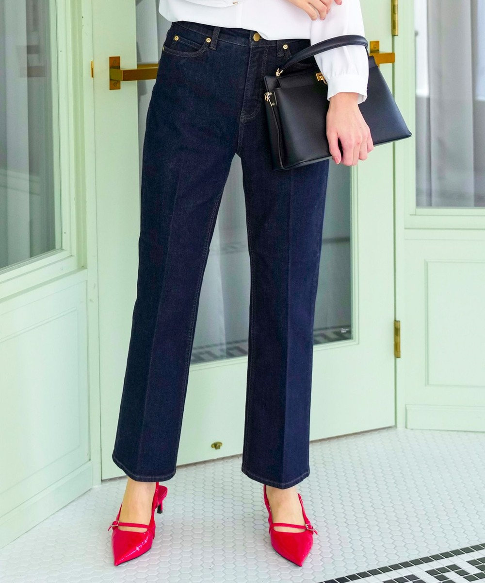 ANY SIS L センタープレスセミフレア デニム 