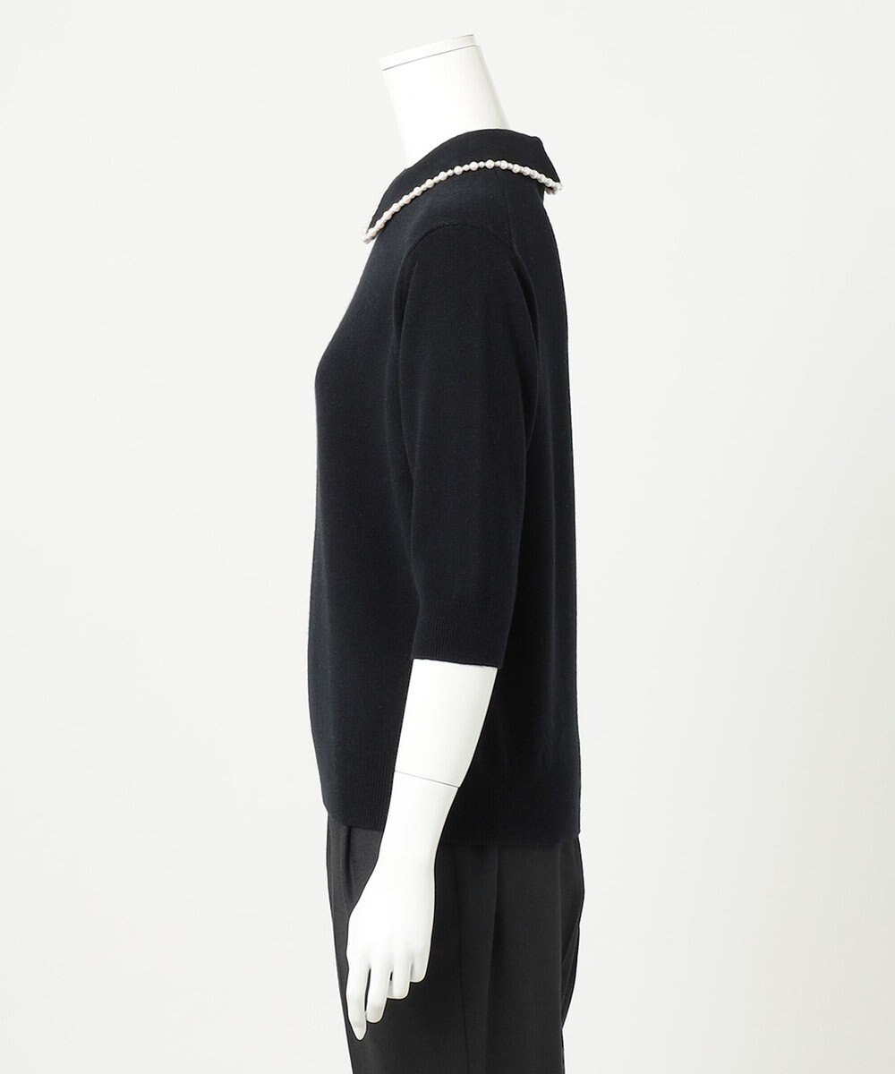 23区 【R(アール)】ウールカシミヤ パールトリム 襟付き五分袖ニット 