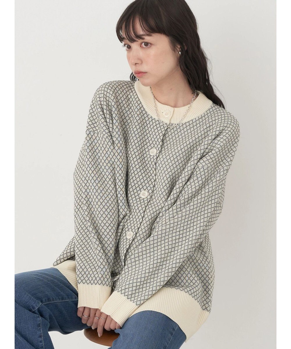 earth music&ecology ダイヤ柄ジャガードカーディガン 