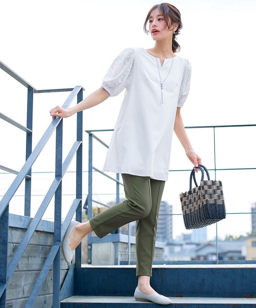 Tiaclasse 【2TYPE/総レース・袖レース】パンチングレースパフスリーブチュニックブラウス 