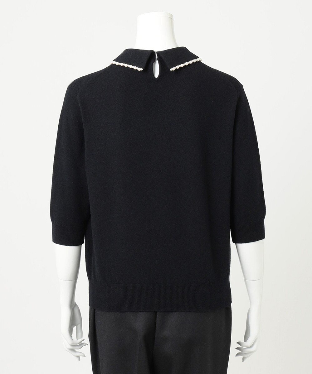 23区 【R(アール)】ウールカシミヤ パールトリム 襟付き五分袖ニット 