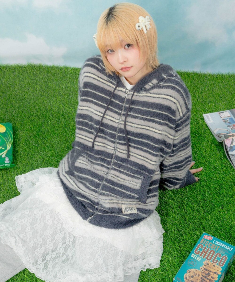 WEGO 【ユニセックス着用ITEM】シャギーボーダーニットパーカー 