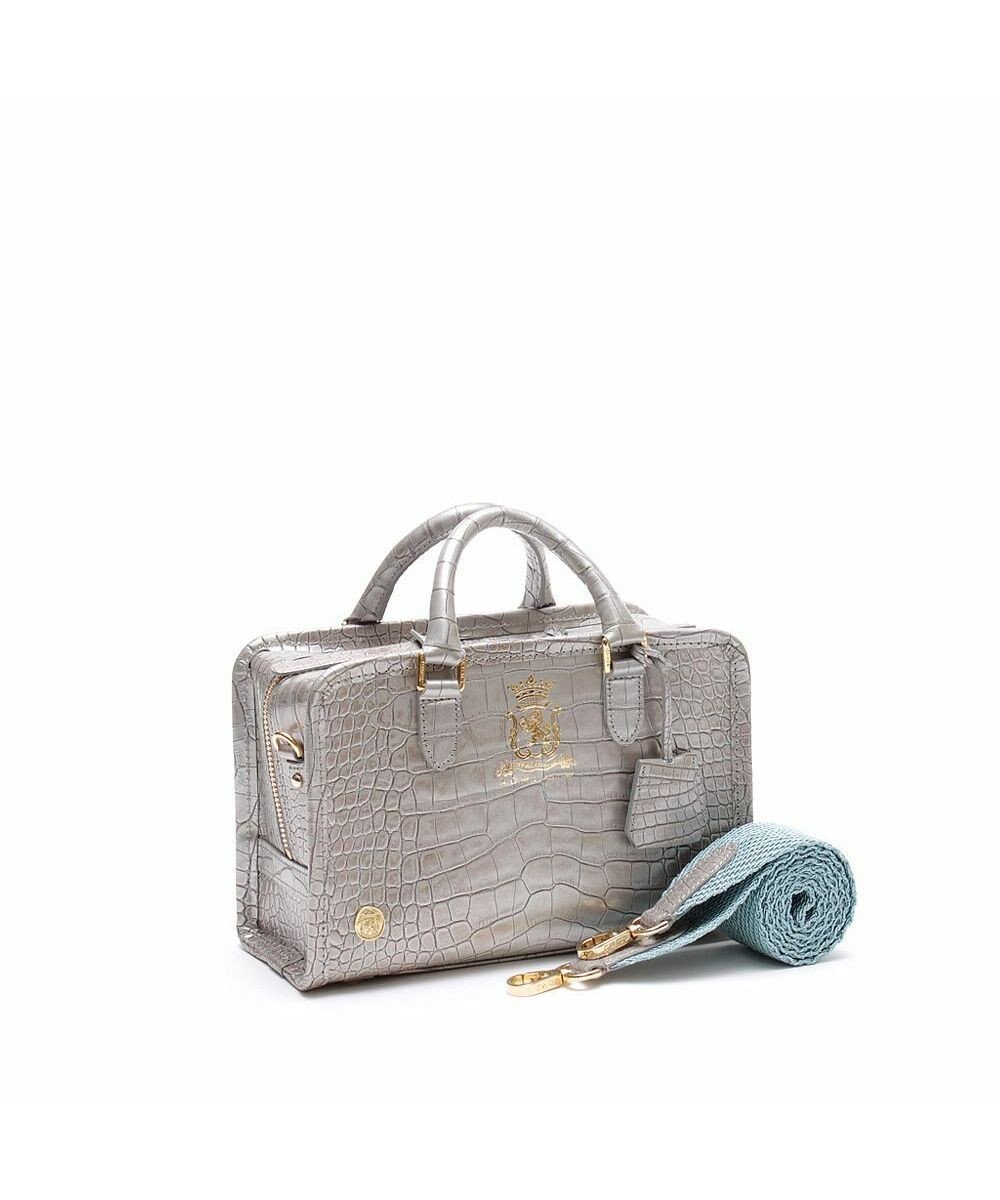 A.D.M.J. 【牛革】クロコ型押しヘリ巻きボストン23cm 