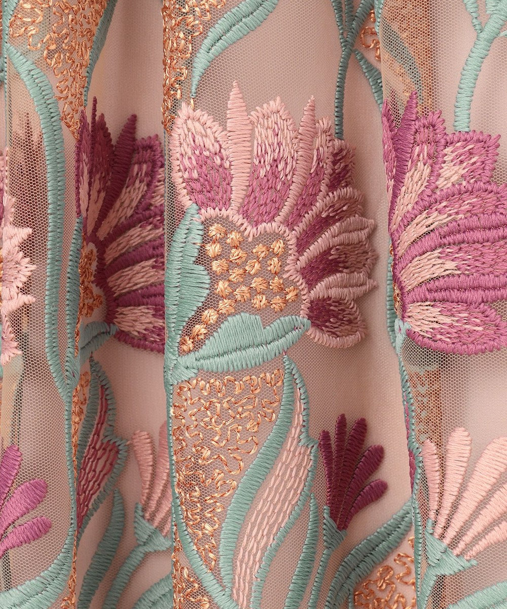 フラワー刺繍チュールスカート, ピンク, 36
